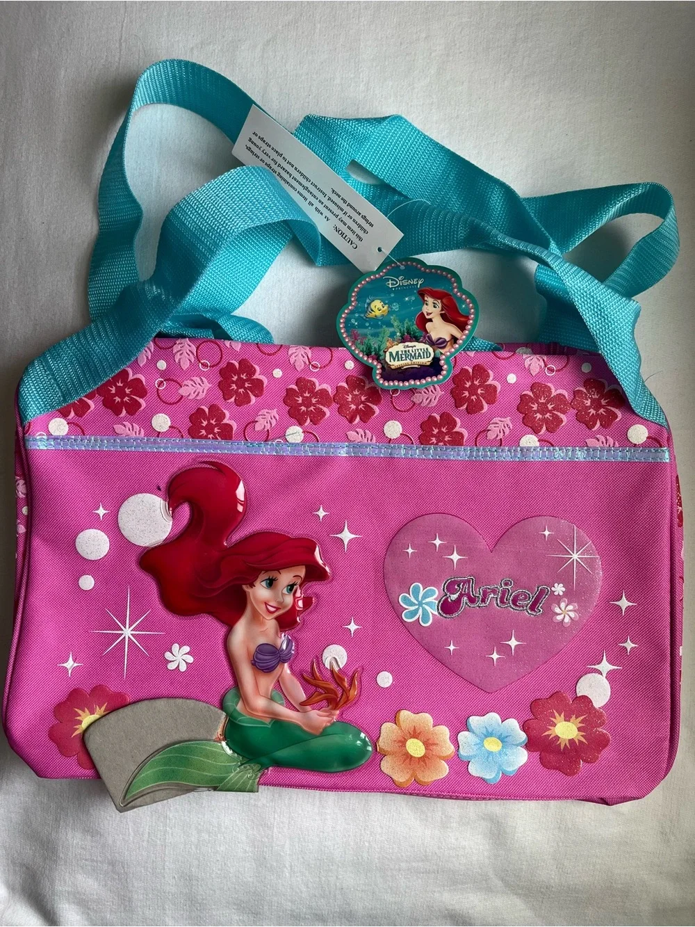 Vintage Disney Ariel Pink Duffle Bag with Teal Strap Y2K Deadstock
